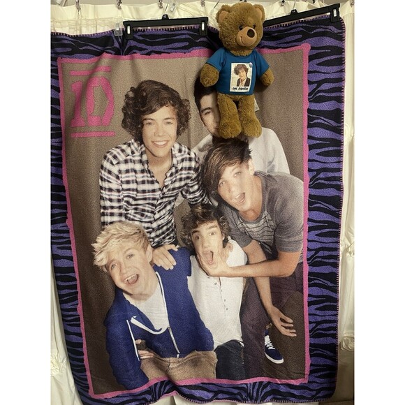 One Direction 1D Rare Soft Throw & Retired Build A Bear 1D Bear Harry Styles - Picture 1 of 15